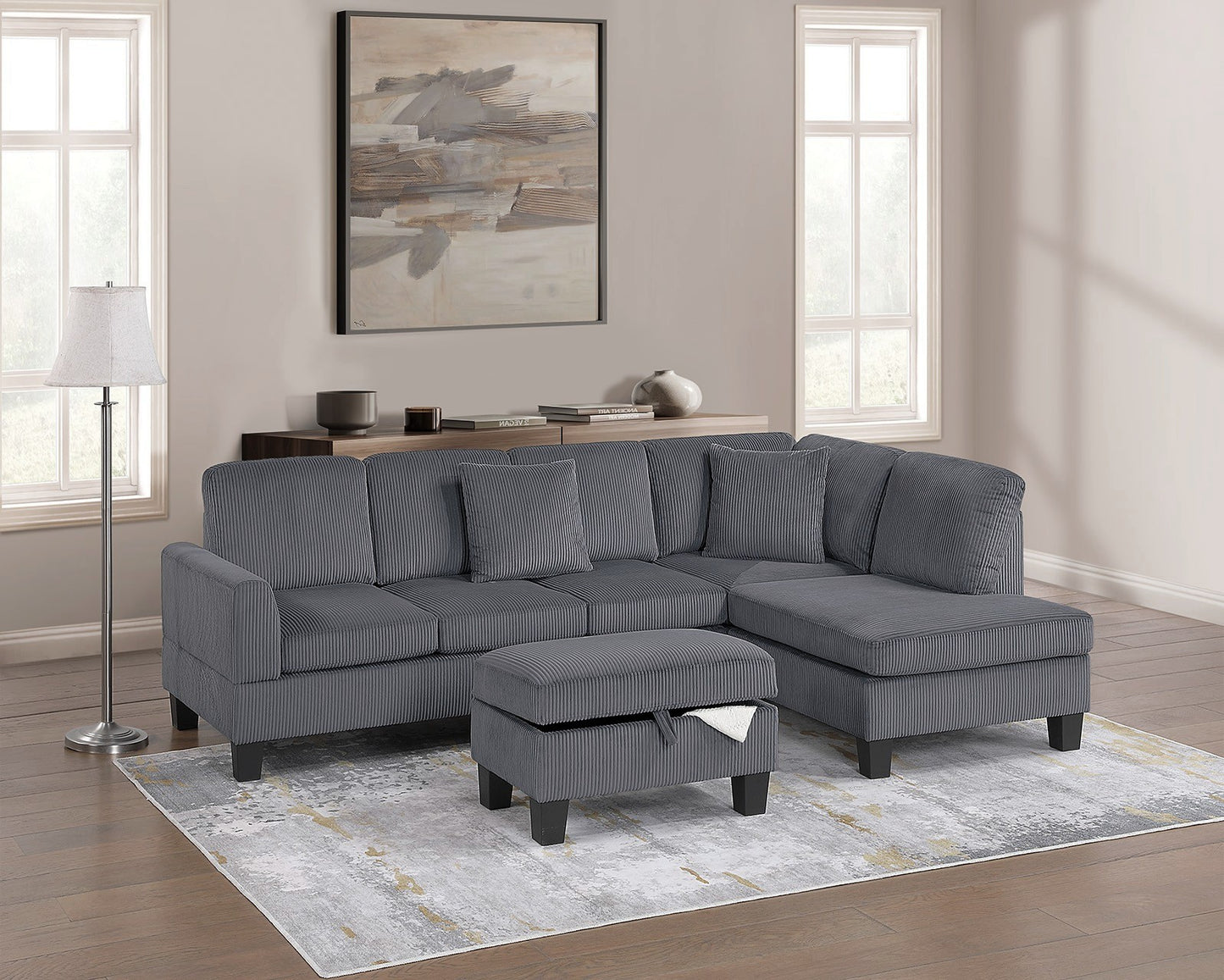 Sofa Chaise Sectional and Ottoman
