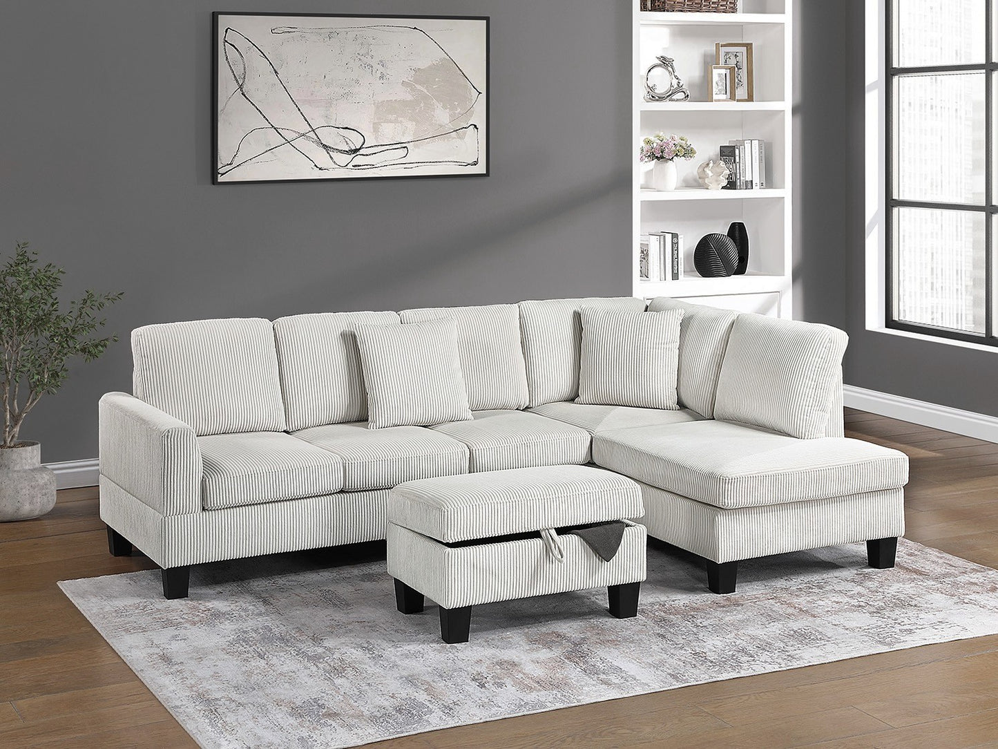 Sofa Chaise Sectional and Ottoman