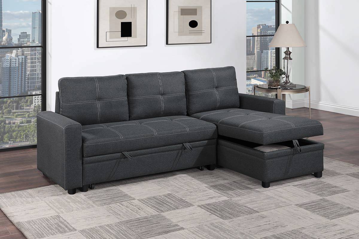 Sofa Chaise Sectional with Pull-Out Sleeper and Storage