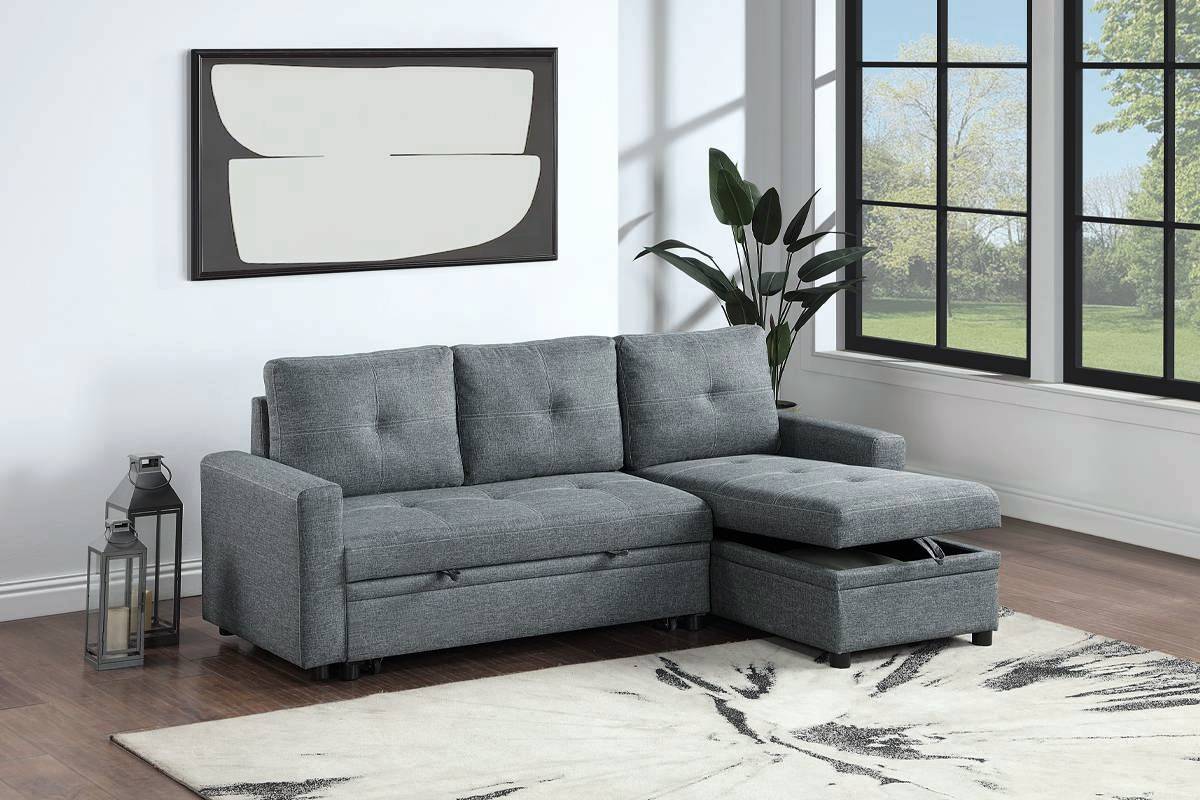 Sofa Chaise Sectional with Pull-Out Sleeper and Storage